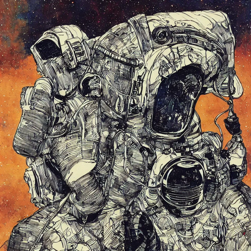 Image similar to a detailed astronaut helmet wearing a headphone by barry windsor - smith, digital painting, digital art, beautiful, dynamic lighting, cinematic, epic composition, masterpiece