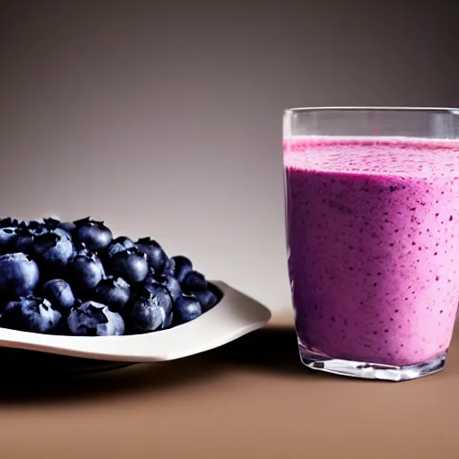 Prompt: delicious looking blueberry milkshake, blueberries on the side, 8 k resolution, professional food photography, studio lighting, sharp focus, center frame, hyper - detailed