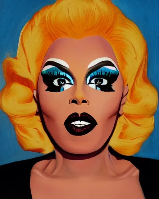 Image similar to cel shaeded pop of of drag queen rupaul, portrait,, perfect lighting, famous painting