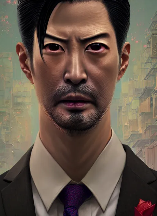 Prompt: highly detailed portrait of yakuza 0's goro majima, stephen bliss, unreal engine, greg rutkowski, loish, rhads, beeple, makoto shinkai and lois van baarle, ilya kuvshinov, rossdraws, tom bagshaw, tom whalen, alphonse mucha, global illumination, god rays, detailed and intricate environment