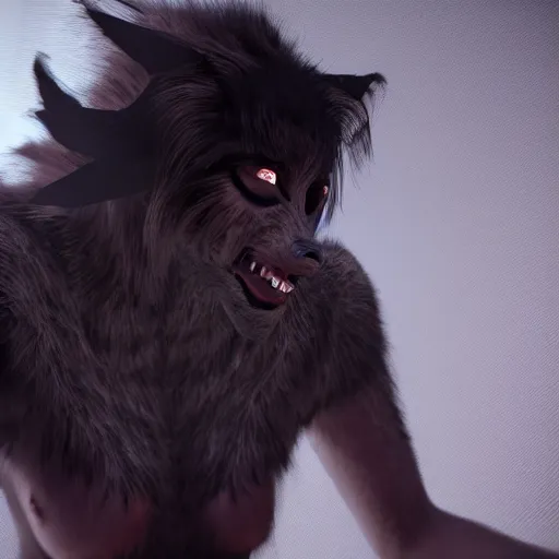 Prompt: woman transforming into a werewolf at night with black realistic fur, ultra detail, unreal engine 5, 8 k