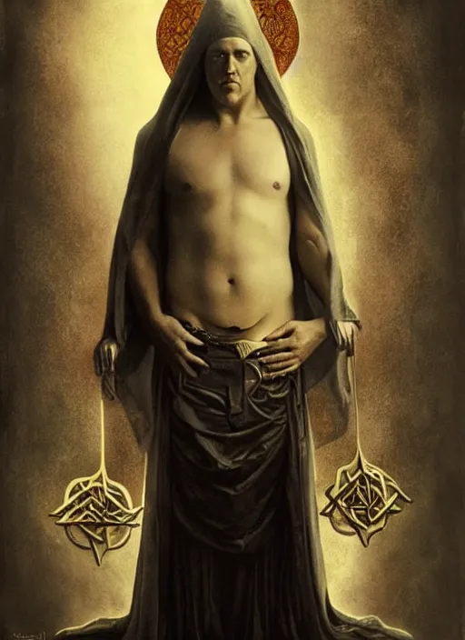 Image similar to channing tatum as aleister crowley the grand mage of thelema. art by tom bagshaw and greg danton
