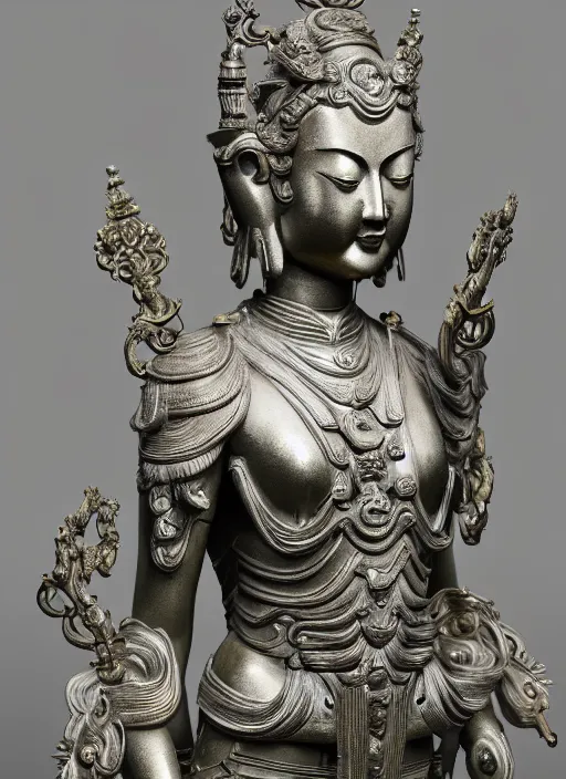 Image similar to a art deco sculpture statue of full body guanyin, intricate complexity,, statue by jane hamilton, ruan jia, character concept, radiant light,, frostbite 3 engine, cryengine, dof, trending on artstation, digital art, fantasy detailed abackground