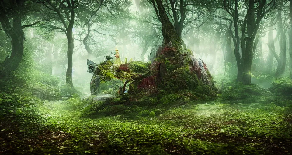 Image similar to Enchanted and magic forest, with Octane