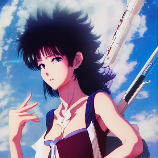 Prompt: An anime portrait of beautiful woman still from Macross 1985 by Stanley Artgerm Lau ,WLOP, Ilya Kuvshinov ,James Jean, Andrei Riabovitchev , symmetrical