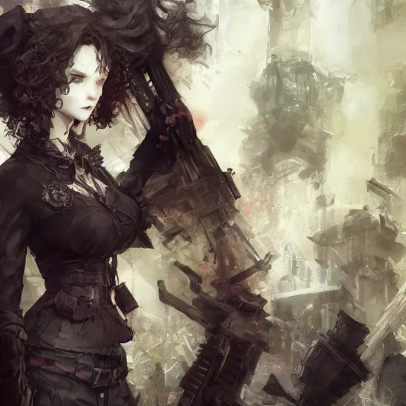 Image similar to christina hendricks!!! goth, tankoban, 4 k, tone mapping, akihiko yoshida, james jean andrei riabovitchev marc simonetti, yoshitaka amano, long hair, curly, h. hydrochaeri