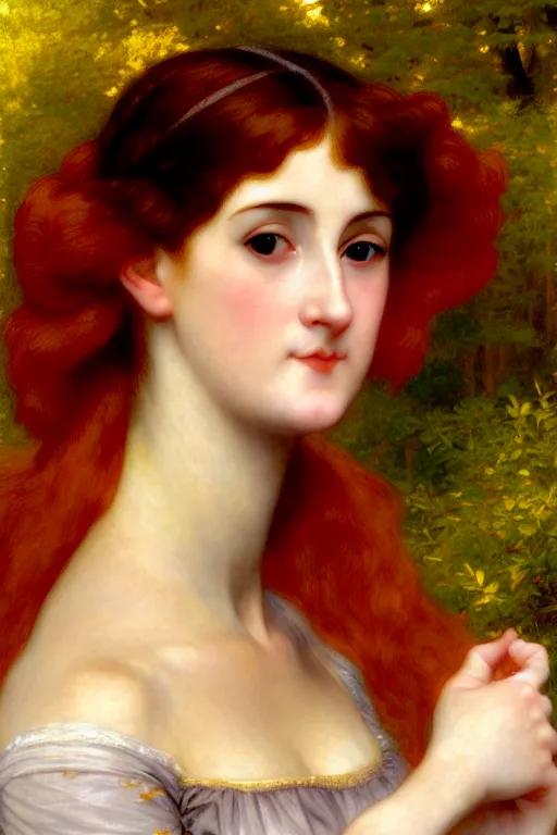 Prompt: jane austen gold red hair painting by rossetti bouguereau, detailed art, artstation