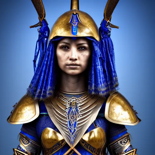 Prompt: photo of a beautiful warrior with lapis lazuli armour, highly detailed, 4k, HDR,