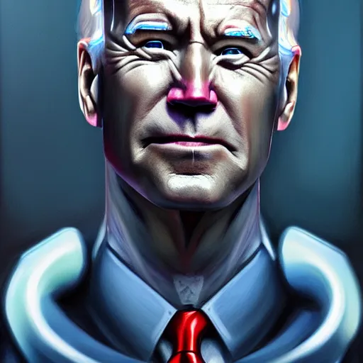 Image similar to cyborg joe biden, trending on artstation, detailed art, oil painting, science fiction