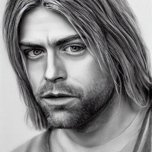 Prompt: Kurt Cobain as Jesus Christ, hyperrealism, detailed portrait