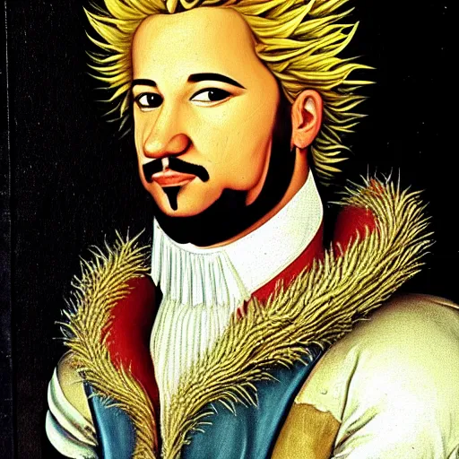 Prompt: a 1 6 0 0 s portrait painting of guy fieri pc gaming