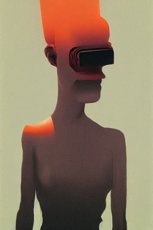 Image similar to woman wearing oculus and digital glitch head edward hopper and james gilleard, zdzislaw beksisnski, higly detailed
