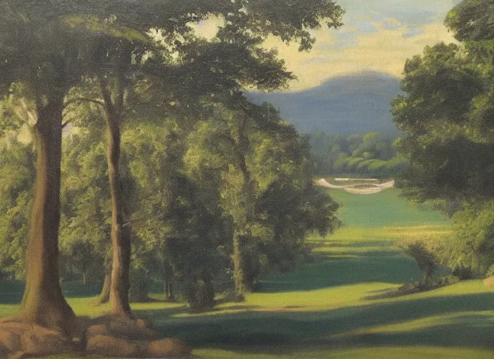 Image similar to central park, new york in 1 9 3 0 in the style of hudson river school of art, oil on canvas