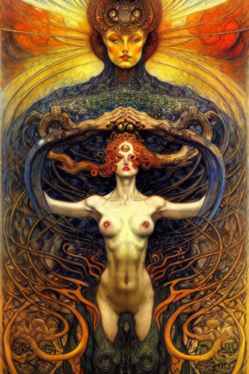 Image similar to Divine Chaos Engine by Karol Bak, Jean Delville, William Blake, Gustav Klimt, and Vincent Van Gogh, symbolist, visionary