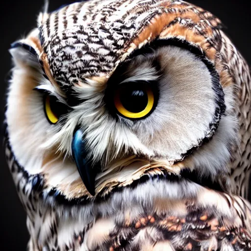 Image similar to beautiful furry owl portrait, furry woman