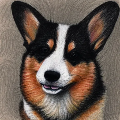 Prompt: color pencil drawing of a corgi