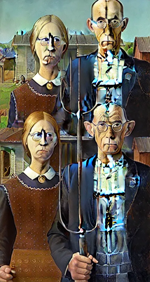 Image similar to american gothic by grant wood in the style of Legend of Zelda: Breath of the wild