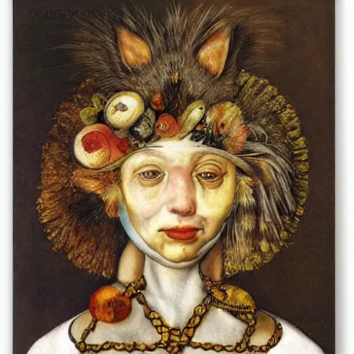 Prompt: girl with cat ears, by giuseppe arcimboldo