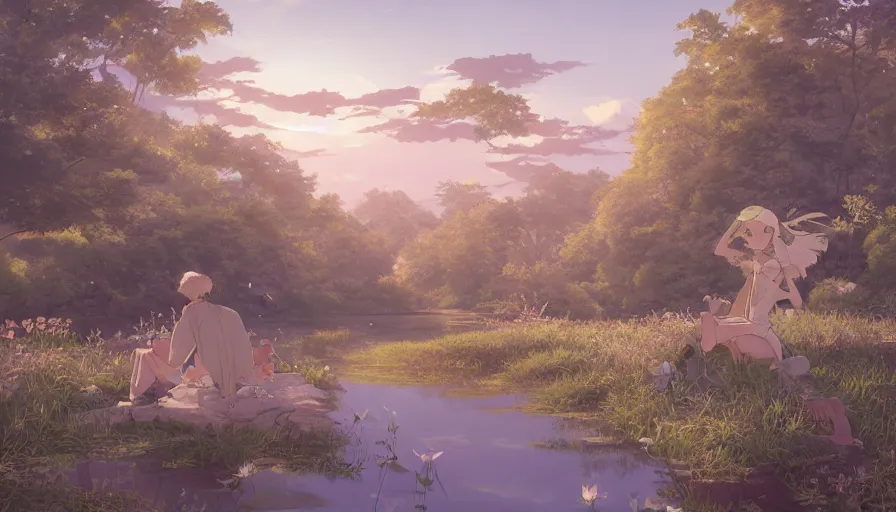 Image similar to john james audubon, serene evening atmosphere, soft lens, soft light, cel - shading, animation, in the style of cgsociety, deviantart, artstation, zbrush, cinema 4 d, studio ghibli, akihiko yoshida, atelier lulua, masamune shirow