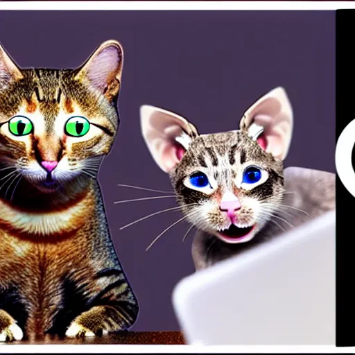 Prompt: Youtube clickbait thumbnail of cats reacting to cybernetic mice