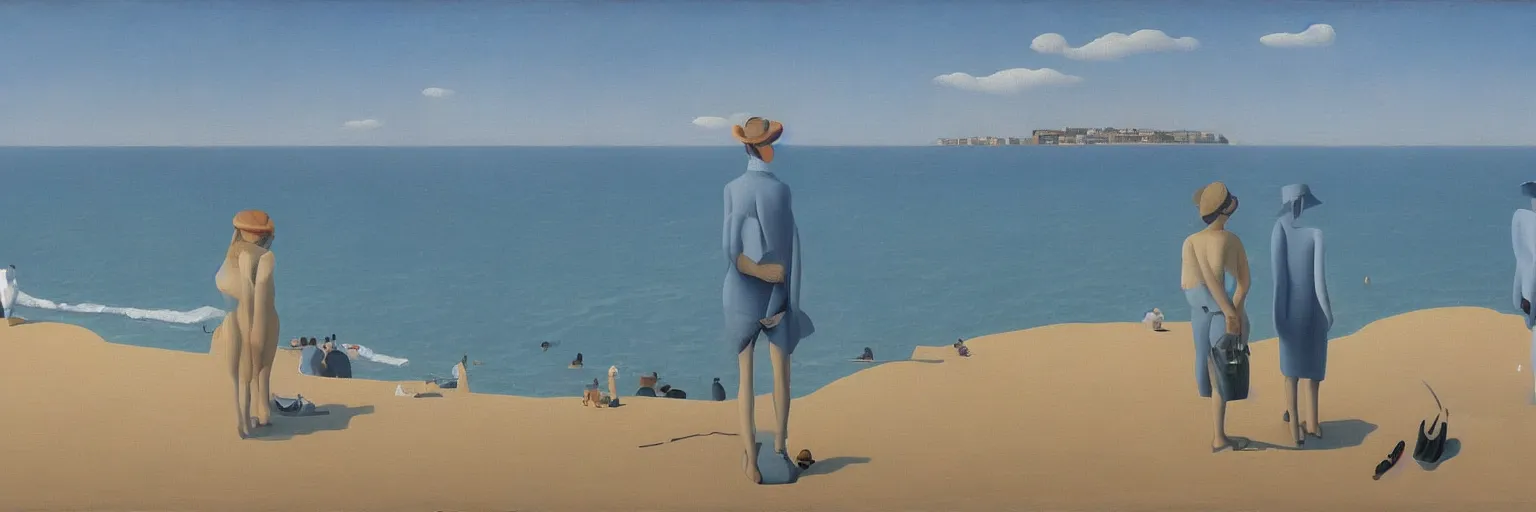 Prompt: Bondi Beach oil painting magritte