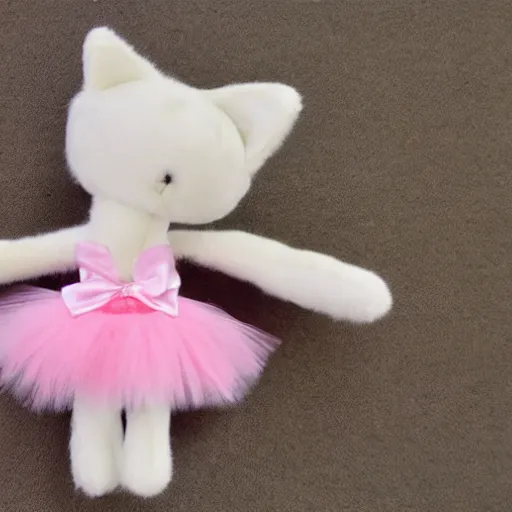 Prompt: plush cat toy dressed as a ballerina