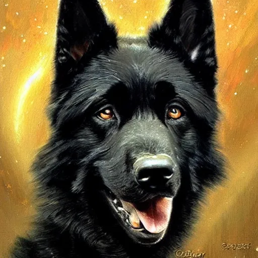 Prompt: a portrait of a black german shepard dogman starfleet star trek risa. highly detailed painting by gaston bussiere craig mullins jc