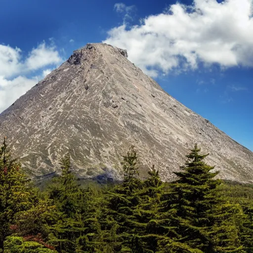 Image similar to A huge mountain with a giant tree on the top, view from far away,