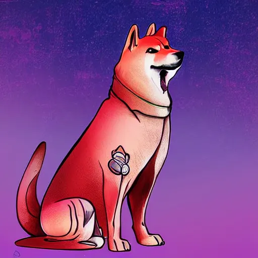 Prompt: a synthwave shiba inu in samurai armor, digital art