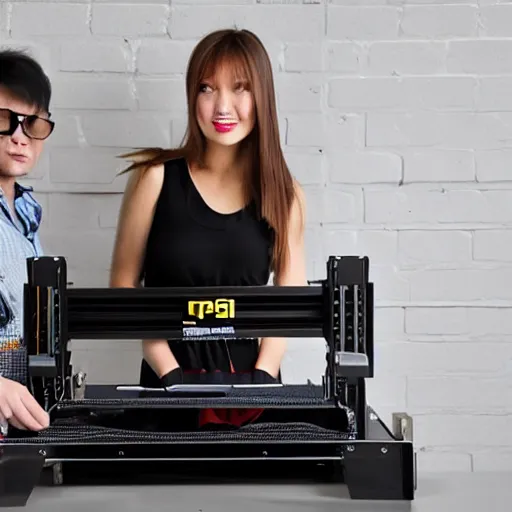 Image similar to prusa conveyor belt 3 d printer, high - end fashion photoshoot