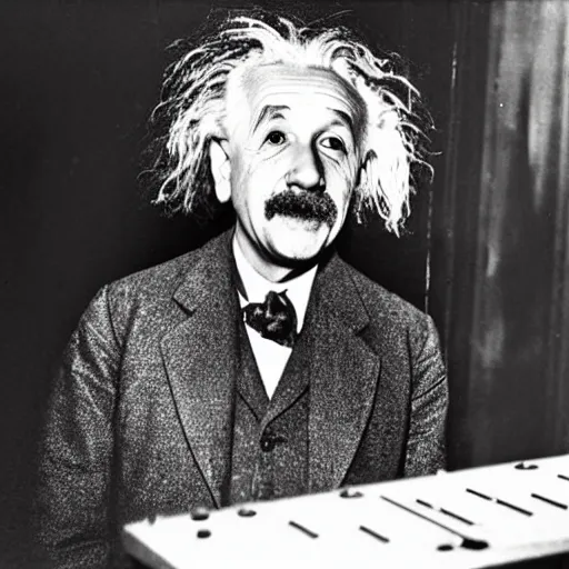 Image similar to color photograph of Albert Einstein DJ at a nightclub