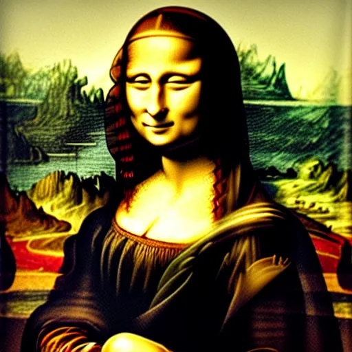 Prompt: mona lisa sunbathing on a beach