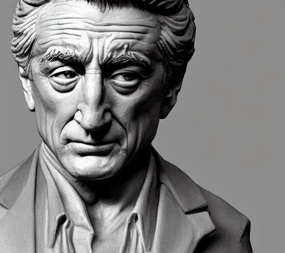 Prompt: a hyper-detailed marble status of Robert DeNiro by Michelangelo; anatomically correct; proud posture; trending on artstation; f/1.4; 90mm