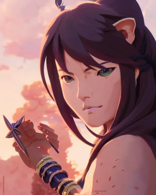 Prompt: azctec warrior, cat girl, finely detailed perfect face, exquisite details, fire magic, mid view, design on a white background, by studio muti, greg rutkowski makoto shinkai takashi takeuchi studio ghibli