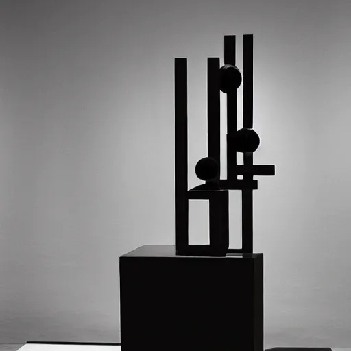 Prompt: An offset photography of a new series of sculptures by David Smith on display, at the Met in NYC, bauhaus, colonial expedition, 60s style