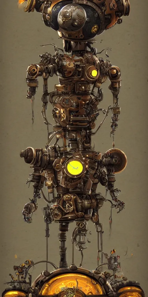 Prompt: a steampunk robot with mushrooms growing out of it's head, detailed, 4 k, trending in artstation