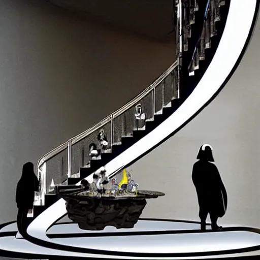 Image similar to Darth Vader!!!, walking down an infinite spiral staircase, the stairs are made out of diamonds,