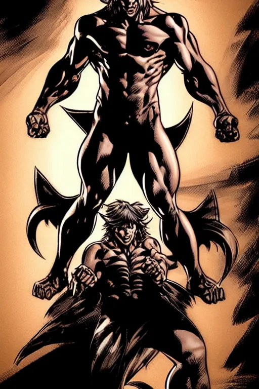 Prompt: character art by mike deodato, man with cat ears, absolute chad