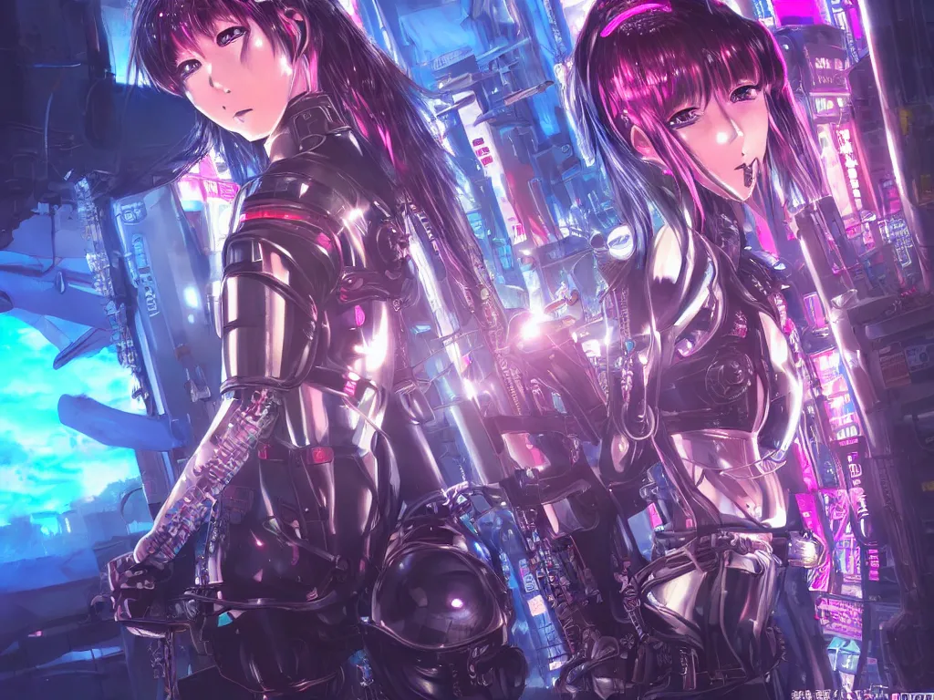 Image similar to anime key visual futuristic cyber warrior girl, on cyberpunk neon light tokyo rooftop, ssci - fi and fantasy, intricate and very beautiful, highly detailed and digital painting, concept art, smooth, illustration, art by l taekwon kim / a - rang style, luxearte and rossdraws and liya nikorov and rongzhen luo