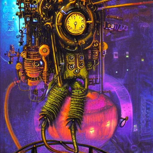 Image similar to steampunk rat, acid, 303, psychedelic, by paul lehr