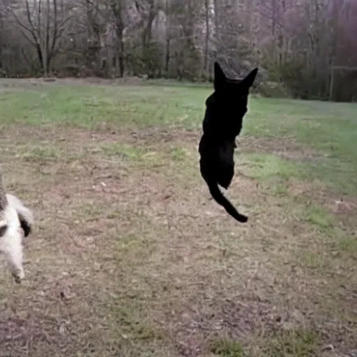 Image similar to Creepy paranormal video of two dogs levitating 30 feet in the air