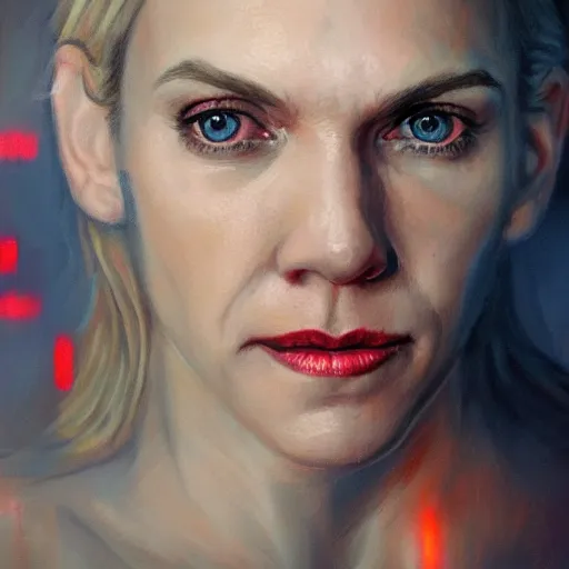 Prompt: portrait painting of rhea seehorn with red rays of light coming out of her eyes, beautiful detailed face, ultra photorealistic, concept art, intricate details, serious, highly detailed, smooth, sharp focus, featured on artstation, 8 k