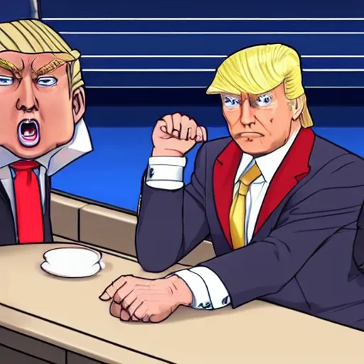 Image similar to donald trump being judged in phoenix wright, ace attorney, 4 k, high quality