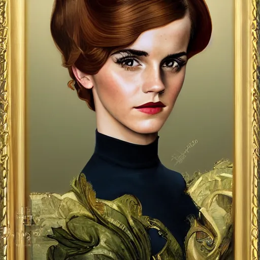 Image similar to a streamline moderne portrait of emma watson in the style of anna dittmann and donato giancola and charles dulac