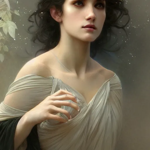 Prompt: portrait of a hot mystic girl, intricate, elegant, highly detailed, digital painting, artstation, concept art, smooth, sharp focus, illustration, art by artgerm and greg rutkowski and alphonse mucha and william - adolphe bouguereau