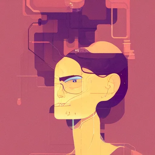 Prompt: a non gender person thinking, brain, amazed expressions, thoughts, james gilleard, portrait, moebius, print, game art, concept art