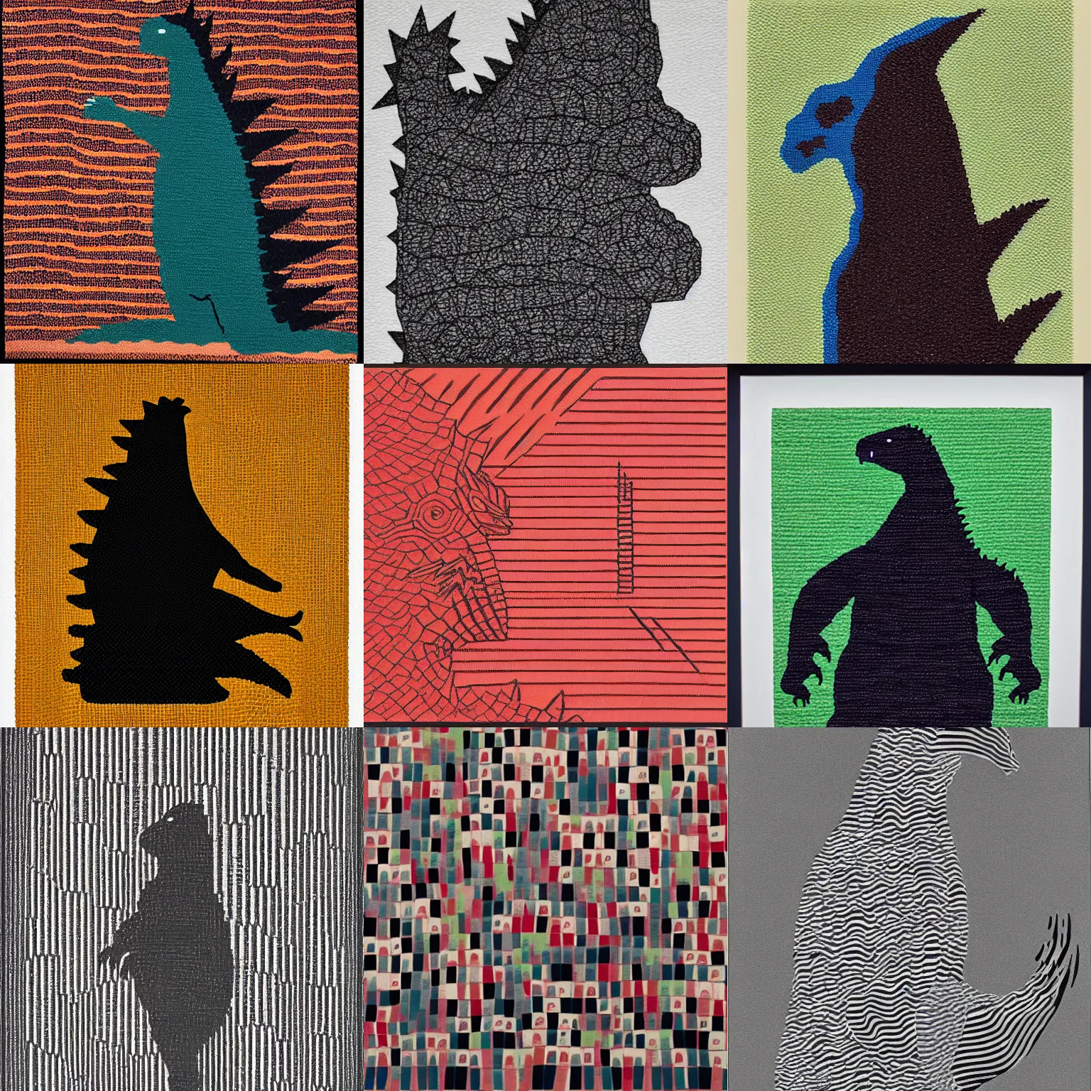Prompt: Godzilla, artwork by Anni ALbers