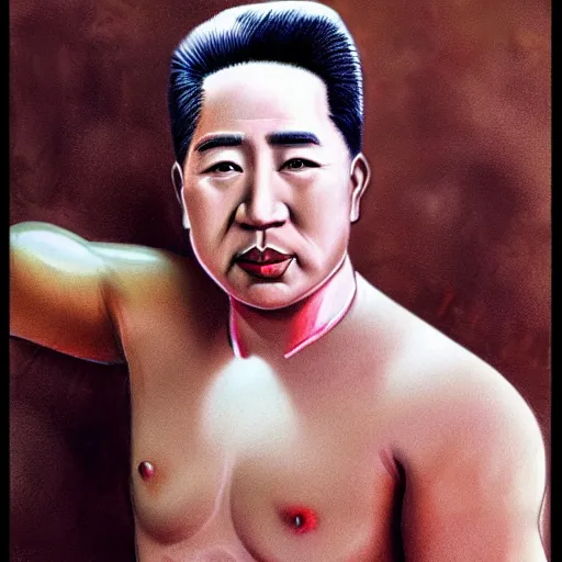 Prompt: lgbt art, tom of finland style, mao zedong, in billy herrington body, art in 4 k, high quality