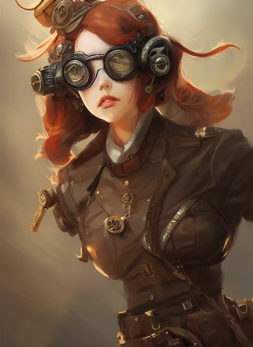 Image similar to girl, steampunk, goggles, pilot, portait, made by stanley artgerm lau, wlop, rossdraws, james jean, andrei riabovitchev, marc simonetti, yoshitaka amano, artstation