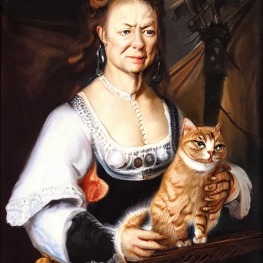 Image similar to an oil painting of cat general in the style of Rubens